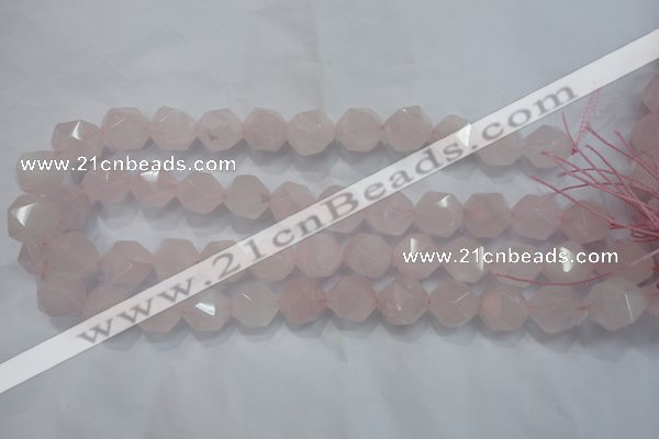 CNG922 15 inches 14mm faceted nuggets rose quartz beads