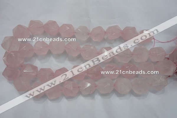 CNG924 15 inches 18mm faceted nuggets rose quartz beads