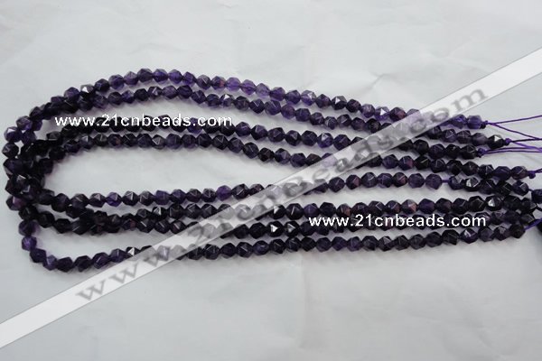 CNG927 15 inches 6mm faceted nuggets amethyst gemstone beads