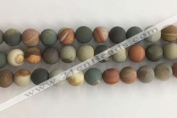 CNI379 15.5 inches 12mm round matte American picture jasper beads