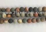 CNI380 15.5 inches 14mm round matte American picture jasper beads