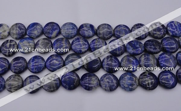 CNL1108 15.5 inches 16mm flat round lapis lazuli gemstone beads