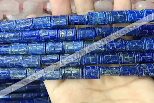 CNL1682 15.5 inches 10*13mm - 10*15mm carved flat tube lapis lazuli beads