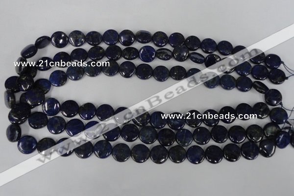 CNL452 15.5 inches 12mm flat round natural lapis lazuli beads