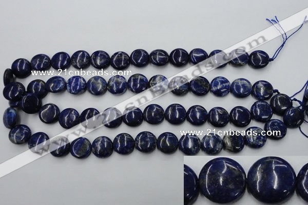 CNL732 15.5 inches 14mm flat round natural lapis lazuli gemstone beads