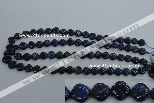 CNL991 15.5 inches 10mm carved flower natural lapis lazuli gemstone beads