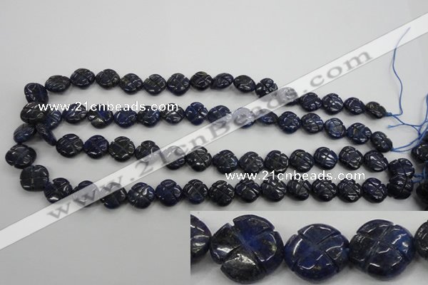 CNL993 15.5 inches 13mm carved flower natural lapis lazuli gemstone beads