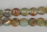 CNS189 15.5 inches 10mm flat round natural serpentine jasper beads