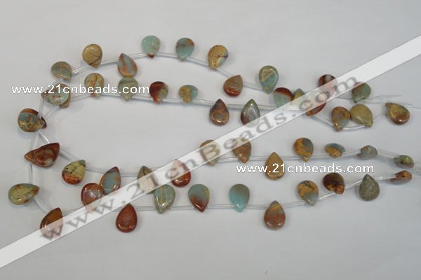 CNS199 Top-drilled 10*14mm flat teardrop natural serpentine jasper beads