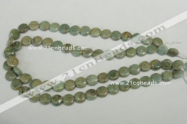 CNS230 15.5 inches 12mm flat round natural serpentine jasper beads