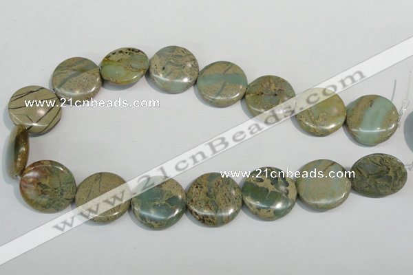 CNS234 15.5 inches 25mm flat round natural serpentine jasper beads