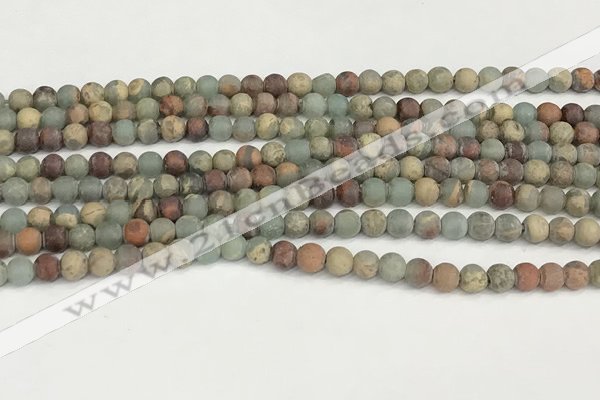 CNS344 15.5 inches 4mm round matte serpentine jasper beads
