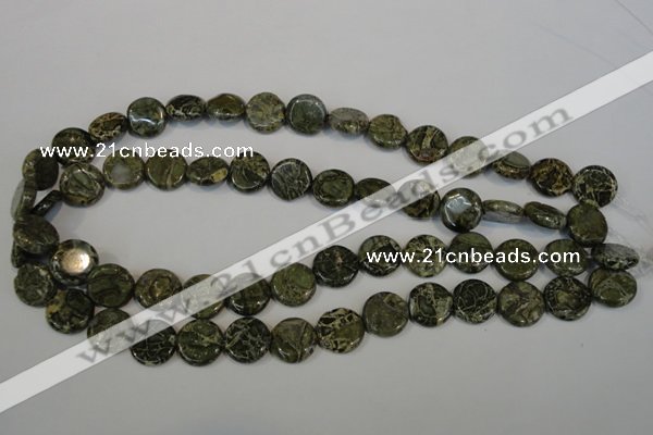 CNS520 15.5 inches 14mm flat round natural serpentine jasper beads