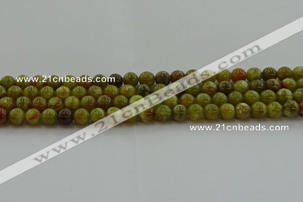 CNS602 15.5 inches 8mm round green dragon serpentine jasper beads