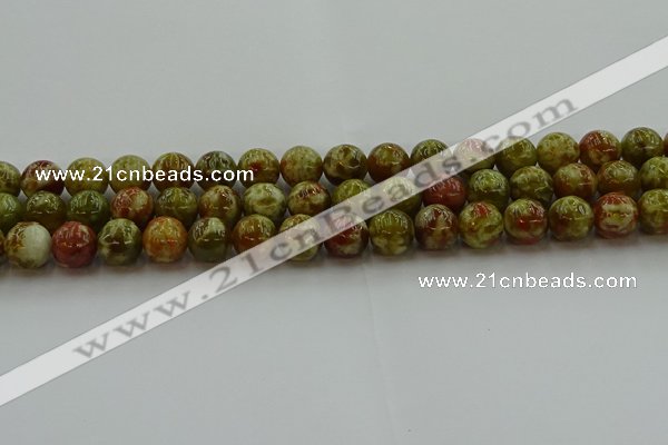 CNS604 15.5 inches 12mm round green dragon serpentine jasper beads