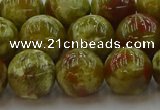 CNS605 15.5 inches 14mm round green dragon serpentine jasper beads