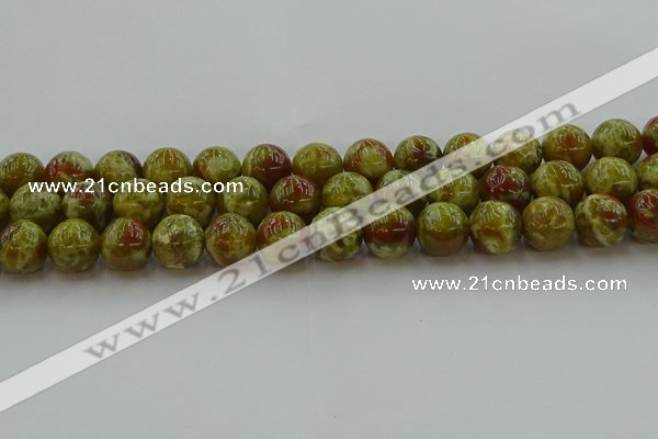 CNS605 15.5 inches 14mm round green dragon serpentine jasper beads