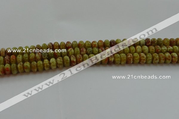 CNS612 15.5 inches 6*10mm rondelle green dragon serpentine jasper beads