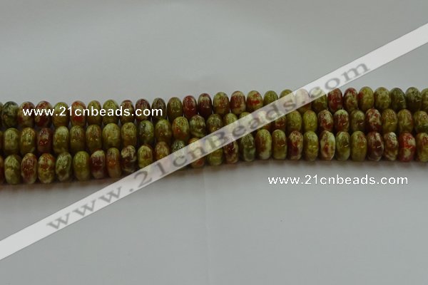 CNS613 15.5 inches 7*12mm rondelle green dragon serpentine jasper beads