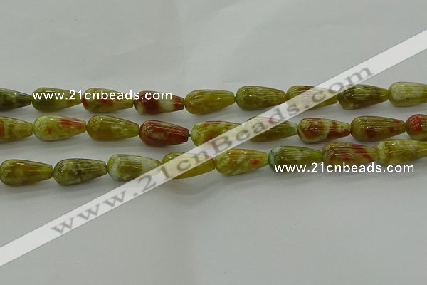 CNS618 15.5 inches 8*16mm teardrop green dragon serpentine jasper beads