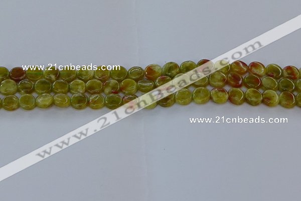 CNS619 15.5 inches 8mm flat round green dragon serpentine jasper beads