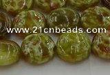 CNS624 15.5 inches 15mm flat round green dragon serpentine jasper beads