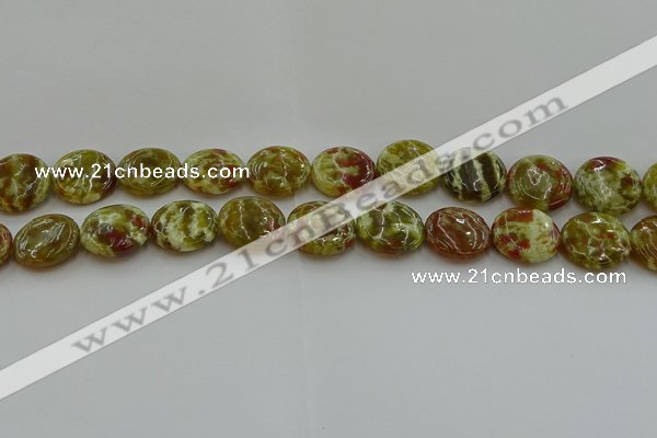 CNS625 15.5 inches 18mm flat round green dragon serpentine jasper beads