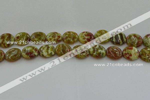 CNS626 15.5 inches 20mm flat round green dragon serpentine jasper beads