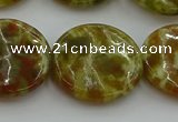 CNS627 15.5 inches 25mm flat round green dragon serpentine jasper beads