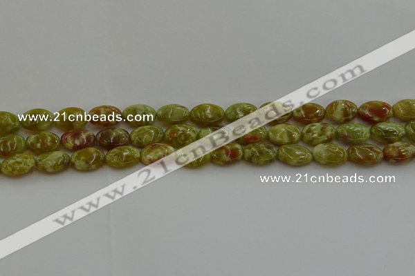 CNS631 15.5 inches 10*14mm oval green dragon serpentine jasper beads