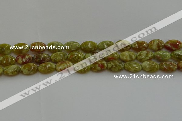 CNS632 15.5 inches 12*16mm oval green dragon serpentine jasper beads