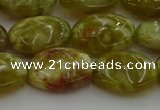 CNS633 15.5 inches 13*18mm oval green dragon serpentine jasper beads