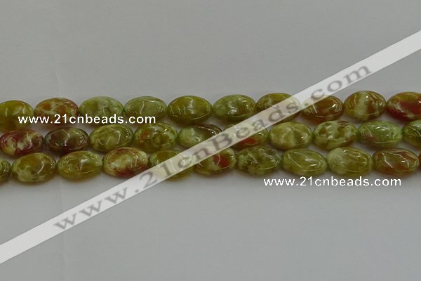 CNS633 15.5 inches 13*18mm oval green dragon serpentine jasper beads