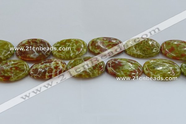 CNS638 15.5 inches 30*40mm oval green dragon serpentine jasper beads