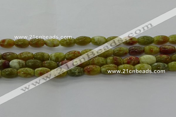 CNS641 15.5 inches 7*12mm rice green dragon serpentine jasper beads