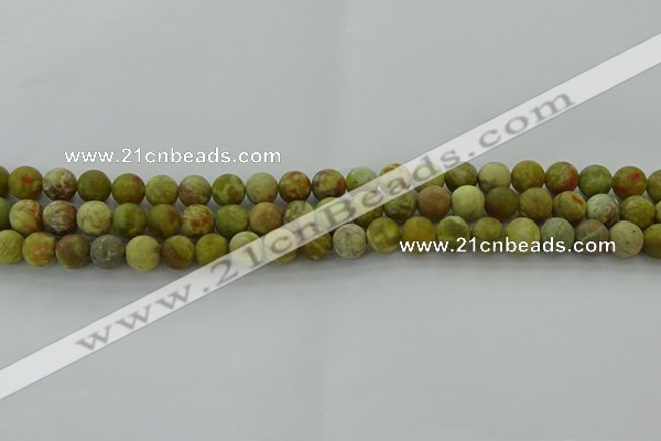 CNS650 15.5 inches 6mm round matte green dragon serpentine jasper beads