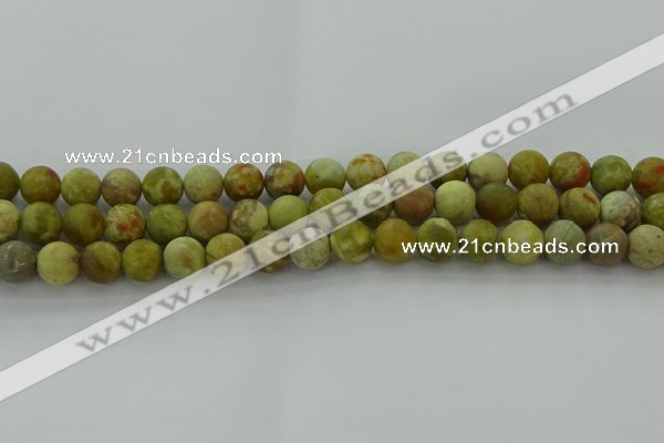 CNS652 15.5 inches 10mm round matte green dragon serpentine jasper beads