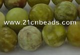 CNS654 15.5 inches 14mm round matte green dragon serpentine jasper beads