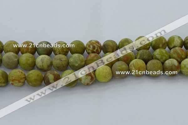 CNS655 15.5 inches 16mm round matte green dragon serpentine jasper beads