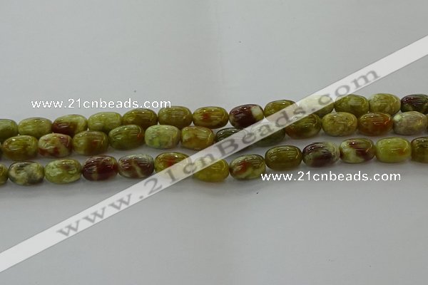 CNS661 15.5 inches 8*12mm drum green dragon serpentine jasper beads