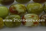 CNS662 15.5 inches 10*14mm drum green dragon serpentine jasper beads