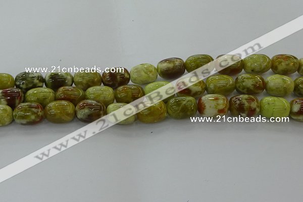 CNS662 15.5 inches 10*14mm drum green dragon serpentine jasper beads