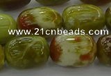 CNS663 15.5 inches 12*16mm drum green dragon serpentine jasper beads