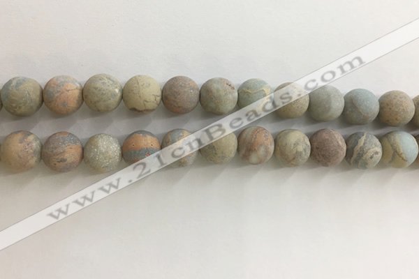 CNS709 15.5 inches 10mm round matte serpentine jasper beads