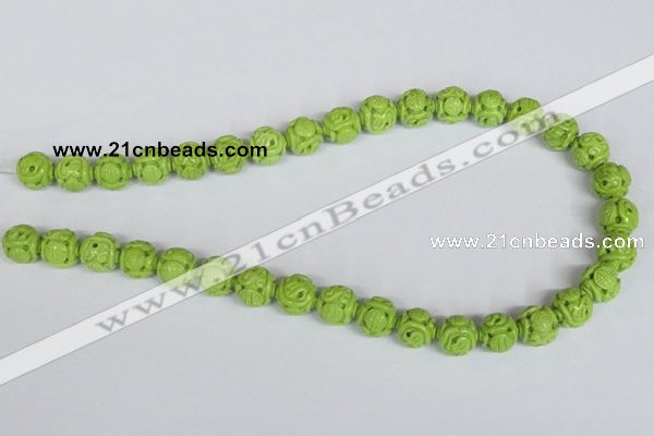 CNT08 16 inches 12mm carved round natural turquoise beads wholesale