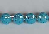 CNT09 16 inches 14mm carved round natural turquoise beads wholesale