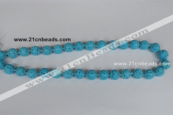 CNT09 16 inches 14mm carved round natural turquoise beads wholesale