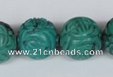 CNT33 16 inches 20mm carved round natural turquoise beads wholesale