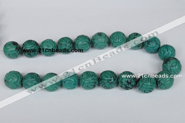 CNT33 16 inches 20mm carved round natural turquoise beads wholesale