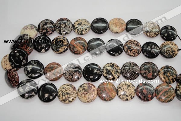 COB155 15.5 inches 20mm flat round snowflake obsidian beads